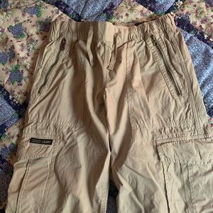 Drawstring Beige Wide Leg Baggy Cargo Pants Y2K Skater Style